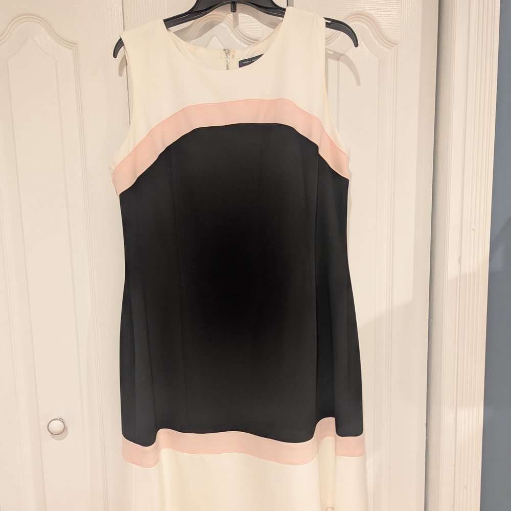 Tommy Hilfiger Black and Cream Midi Dress with Pink Accents